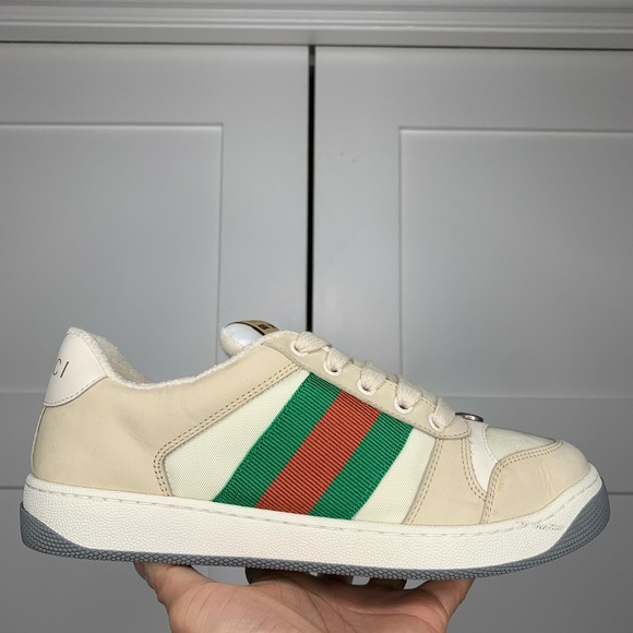 Gucci Screener Suede Low-Top Beige Sneakers - Picture 1 of 12